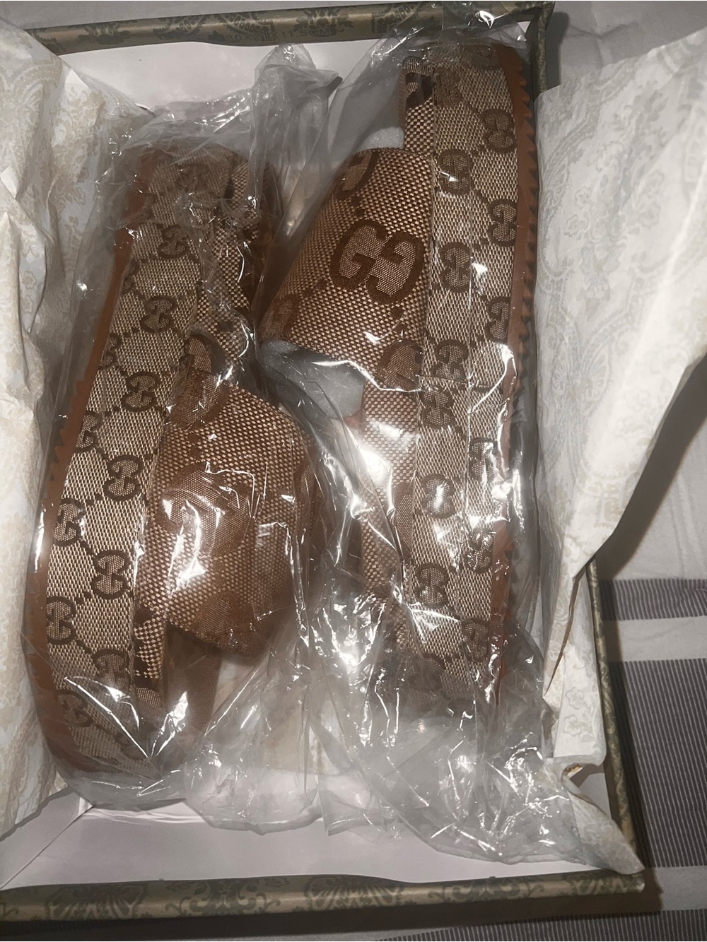 Tan Patterned Slip-On Platform Sandals - Picture 5 of 6